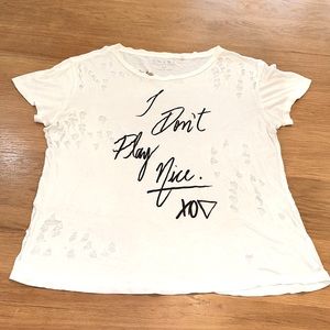 GUESS Size L T-shirt ~Deconstructed Graphic Tee~ I Don’t Play Nice Rip Oversized